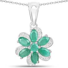 Load image into Gallery viewer, 7.84 Carat Genuine Emerald and White Topaz .925 Sterling Silver 3 Piece Jewelry Set (Ring, Earrings, and Pendant w/ Chain)
