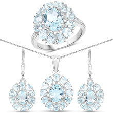 将图片加载到图库查看器，14.02 Carat Genuine Blue Topaz and White Topaz .925 Sterling Silver 3 Piece Jewelry Set (Ring, Earrings, and Pendant w/ Chain)
