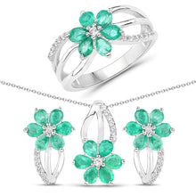 将图片加载到图库查看器，3.61 Carat Genuine Emerald and White Topaz .925 Sterling Silver Set (Ring, Earrings, and Pendant )
