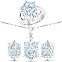 Load image into Gallery viewer, 8.80 Carat Genuine Blue Topaz .925 Sterling Silver 3 Piece Jewelry Set (Ring, Earrings, and Pendant w/ Chain)
