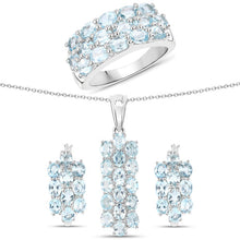Load image into Gallery viewer, 9.88 Carat Genuine Blue Topaz .925 Sterling Silver 3 Piece Jewelry Set (Ring, Earrings, and Pendant w/ Chain)

