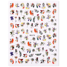 Load image into Gallery viewer, Sexy Lady Shaped 3D Nail Stickers Character Face Image Leaves Flower Decals Slider Black White Nail Art Decoration Manicure Decoration Nail Art Supplies 3D Self-Adhesive Nail Decals Designer Nail Stickers for Acrylic Nails
