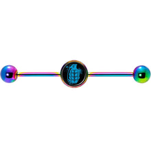 将图片加载到图库查看器，14G Blue Grenade Rainbow Industrial Barbell 37mm
