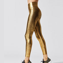 将图片加载到图库查看器，Shape Relaxed Fit Graduated Compression Travel Leggings with Stay in Place Waistband Women's Yoga Pants High Waist Metallic Luster Gym Sportswear Female Legging Tight Pants Shiny Sports Leggings
