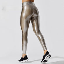 将图片加载到图库查看器，Shape Relaxed Fit Graduated Compression Travel Leggings with Stay in Place Waistband Women's Yoga Pants High Waist Metallic Luster Gym Sportswear Female Legging Tight Pants Shiny Sports Leggings
