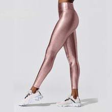 将图片加载到图库查看器，Shape Relaxed Fit Graduated Compression Travel Leggings with Stay in Place Waistband Women's Yoga Pants High Waist Metallic Luster Gym Sportswear Female Legging Tight Pants Shiny Sports Leggings
