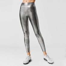 将图片加载到图库查看器，Shape Relaxed Fit Graduated Compression Travel Leggings with Stay in Place Waistband Women's Yoga Pants High Waist Metallic Luster Gym Sportswear Female Legging Tight Pants Shiny Sports Leggings
