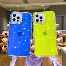 Load image into Gallery viewer, Shining Glitter Shockproof Bumper Phone Case For iPhone 13 12 11 14 Pro Max XR XS Max 13Pro 14 Transparent Soft Cover Cute Pink Glitter Design Transparent Shiny Shockproof Case For Women Girls
