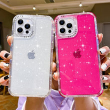 Load image into Gallery viewer, Shining Glitter Shockproof Bumper Phone Case For iPhone 13 12 11 14 Pro Max XR XS Max 13Pro 14 Transparent Soft Cover Cute Pink Glitter Design Transparent Shiny Shockproof Case For Women Girls

