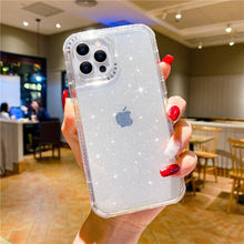 Load image into Gallery viewer, Shining Glitter Shockproof Bumper Phone Case For iPhone 13 12 11 14 Pro Max XR XS Max 13Pro 14 Transparent Soft Cover Cute Pink Glitter Design Transparent Shiny Shockproof Case For Women Girls
