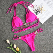 将图片加载到图库查看器，Shiny Diamond Bikini Push Up Halter Swimsuit Female Crystal Swimwear Women Bathing Suit New Women's Crystal Diamond Swimsuit High Cut Bikini Set Straps Two Piece Bathing Suit
