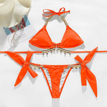 将图片加载到图库查看器，Shiny Diamond Bikini Push Up Halter Swimsuit Female Crystal Swimwear Women Bathing Suit New Women's Crystal Diamond Swimsuit High Cut Bikini Set Straps Two Piece Bathing Suit
