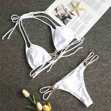 将图片加载到图库查看器，Shiny Diamond Bikini Push Up Halter Swimsuit Female Crystal Swimwear Women Bathing Suit New Women's Crystal Diamond Swimsuit High Cut Bikini Set Straps Two Piece Bathing Suit
