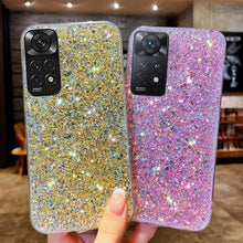 将图片加载到图库查看器，Shiny Glitter Silicone Case for Xiaomi Redmi Note 11 11S 10 10S 9 9S 9A 9C 8 8A Pro Gold Silver Foil Soft Back Cover Cute Sparkle Bling Shiny Slim Soft Reflective Clear Bumper Case for Girl Women Protective Cover
