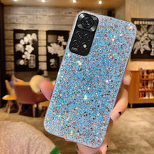 将图片加载到图库查看器，Shiny Glitter Silicone Case for Xiaomi Redmi Note 11 11S 10 10S 9 9S 9A 9C 8 8A Pro Gold Silver Foil Soft Back Cover Cute Sparkle Bling Shiny Slim Soft Reflective Clear Bumper Case for Girl Women Protective Cover
