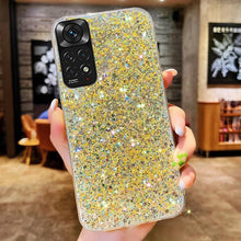 将图片加载到图库查看器，Shiny Glitter Silicone Case for Xiaomi Redmi Note 11 11S 10 10S 9 9S 9A 9C 8 8A Pro Gold Silver Foil Soft Back Cover Cute Sparkle Bling Shiny Slim Soft Reflective Clear Bumper Case for Girl Women Protective Cover
