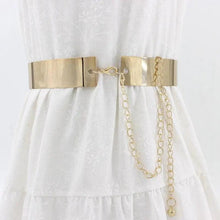 将图片加载到图库查看器，Shiny Women Metal Belt Luxurious Gold Dress Chain Belts Elegant Polished Adjustable Metal Mirror Waist Belt
