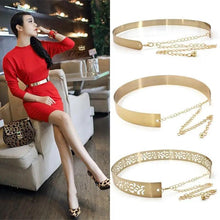 将图片加载到图库查看器，Shiny Women Metal Belt Luxurious Gold Dress Chain Belts Elegant Polished Adjustable Metal Mirror Waist Belt
