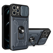 Load image into Gallery viewer, Shockproof Case for iPhone 13 12 11 Pro Max With Card Slot Ring Stand Camera Protection Phone Cover for iPhone XR XS Max Removable Card Holder Ring Holder Shockproof Protection Cover
