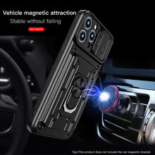 Load image into Gallery viewer, Shockproof Case for iPhone 13 12 11 Pro Max With Card Slot Ring Stand Camera Protection Phone Cover for iPhone XR XS Max Removable Card Holder Ring Holder Shockproof Protection Cover

