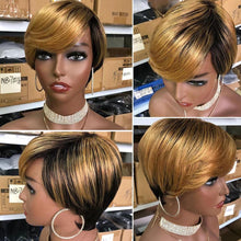 Load image into Gallery viewer, Short Pixie Cut Wig Human Hair Wigs Straight Bob Wigs With Bangs Full Machine Human Hair Wig for Black Women Black &amp; Ombre Wigs For Black Women Gifts for Girlfriends
