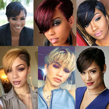 Load image into Gallery viewer, Short Pixie Cut Wig Human Hair Wigs Straight Bob Wigs With Bangs Full Machine Human Hair Wig for Black Women Black &amp; Ombre Wigs For Black Women Gifts for Girlfriends
