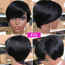 Load image into Gallery viewer, Short Pixie Cut Wig Human Hair Wigs Straight Bob Wigs With Bangs Full Machine Human Hair Wig for Black Women Black &amp; Ombre Wigs For Black Women Gifts for Girlfriends
