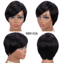 Load image into Gallery viewer, Short Pixie Cut Wig Human Hair Wigs Straight Bob Wigs With Bangs Full Machine Human Hair Wig for Black Women Black &amp; Ombre Wigs For Black Women Gifts for Girlfriends
