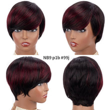Load image into Gallery viewer, Short Pixie Cut Wig Human Hair Wigs Straight Bob Wigs With Bangs Full Machine Human Hair Wig for Black Women Black &amp; Ombre Wigs For Black Women Gifts for Girlfriends

