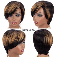 Load image into Gallery viewer, Short Pixie Cut Wig Human Hair Wigs Straight Bob Wigs With Bangs Full Machine Human Hair Wig for Black Women Black &amp; Ombre Wigs For Black Women Gifts for Girlfriends
