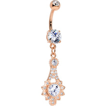 Load image into Gallery viewer, Clear CZ Gem Rose Gold Plated Elegant Embellishment Dangle Belly Ring
