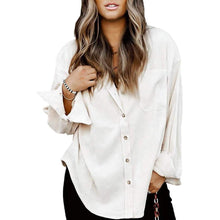 Load image into Gallery viewer, Sidefeel Women Corduroy Long Sleeve Button Down Shirt Oversized Jacket Tops
