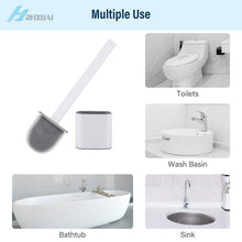 Load image into Gallery viewer, Silicone Bristles Toilet Brush And Holder For Bathroom Storage And Organization Compact Wall Hang Cleaning Kit Accessories Silicone Toilet Brush With Holder Bathroom Toilet Bowl Brush Set Non-Slip Handle Wall Mounted Floor Standing
