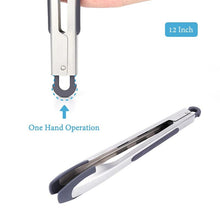 将图片加载到图库查看器，Silicone Food Tongs for Cooking Stainless Steel Kitchen Tongs One-Hand Operation Non-Slip Salad Food Tong Grill BBQ Accessories Soft-Touch Handle Silicone Tipped Food Grill For BBQ Cooking Tongs
