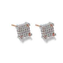 将图片加载到图库查看器，Silver Micro Pave Stud Earrings Clear Square 3D Sidestones

