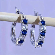 Load image into Gallery viewer, Silver Plated Hypoallergenic Circular Earrings Adorned With Colorful Synthetic Gemstones
