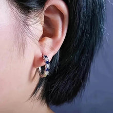 Load image into Gallery viewer, Silver Plated Hypoallergenic Circular Earrings Adorned With Colorful Synthetic Gemstones
