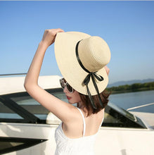 Load image into Gallery viewer, Simple Foldable Wide Floppy Girls Straw Hat Sun Hat Classic New Trendy Big Beach Summer Hats Retro Design Breathable Summer Hat UV Protection Beach Women Travel Cap Portable Female Cap

