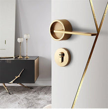 将图片加载到图库查看器，Simple Golden Split Lock Zinc Alloy Indoor Wooden Door Lock Magnetic Mute Bedroom Door Lock Universal Handle Lock Key Pin For Bedroom Bathroom Interior Privacy Door
