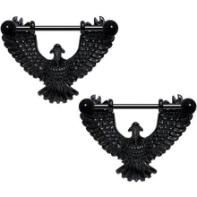 Load image into Gallery viewer, 14G 1 1/16 Black Birdseye View Soaring Eagle Nipple Shield Set
