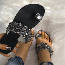 Load image into Gallery viewer, Slippers Women Shoes Summer Sandals Beach Elegant Shiny Flat Slippers Outside Slides Shining Crystal Glitter Slides Cozy Bedroom Slippers Shower Shoes Cute Women Platform Sandals
