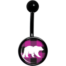 将图片加载到图库查看器，Pink Black Plaid Polar Bear Black Belly Ring
