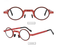 将图片加载到图库查看器，Small Metal Round Folding Reading Glasses Retro Circle Blue Light Computer Grade Glasses Narrow Eyeglasses Frame And Anti Glare Reading Glasses Foldable Computer Reading Glasses For Men  +3.5
