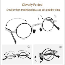 将图片加载到图库查看器，Small Metal Round Folding Reading Glasses Retro Circle Blue Light Computer Grade Glasses Narrow Eyeglasses Frame And Anti Glare Reading Glasses Foldable Computer Reading Glasses For Men  +3.5

