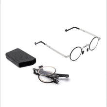 将图片加载到图库查看器，Small Metal Round Folding Reading Glasses Retro Circle Blue Light Computer Grade Glasses Narrow Eyeglasses Frame And Anti Glare Reading Glasses Foldable Computer Reading Glasses For Men  +3.5
