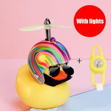将图片加载到图库查看器，Small Yellow Bike Duck Bicycle Bell Luminous Airscrew Helmet Duck Ducky Bicycle Wind Motor Riding Cycling Lights Horn Rubber Duck Toy Car Ornaments Yellow Duck Car Dashboard Decorations Squeeze Duck Bicycle Horns With Propeller Helmet

