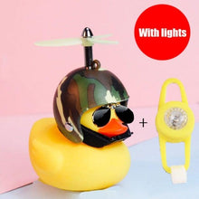 将图片加载到图库查看器，Small Yellow Bike Duck Bicycle Bell Luminous Airscrew Helmet Duck Ducky Bicycle Wind Motor Riding Cycling Lights Horn Rubber Duck Toy Car Ornaments Yellow Duck Car Dashboard Decorations Squeeze Duck Bicycle Horns With Propeller Helmet
