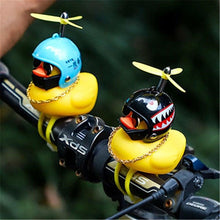 将图片加载到图库查看器，Small Yellow Bike Duck Bicycle Bell Luminous Airscrew Helmet Duck Ducky Bicycle Wind Motor Riding Cycling Lights Horn Rubber Duck Toy Car Ornaments Yellow Duck Car Dashboard Decorations Squeeze Duck Bicycle Horns With Propeller Helmet
