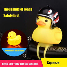 将图片加载到图库查看器，Small Yellow Bike Duck Bicycle Bell Luminous Airscrew Helmet Duck Ducky Bicycle Wind Motor Riding Cycling Lights Horn Rubber Duck Toy Car Ornaments Yellow Duck Car Dashboard Decorations Squeeze Duck Bicycle Horns With Propeller Helmet
