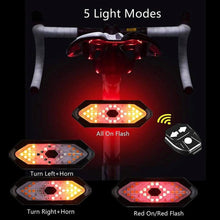 Load image into Gallery viewer, Smart Bike Light Wireless Remote Control Cycling Turning Signal Taillight USB Bicycle Rechargeable Rear Light LED Warning Lamp USB Bicycle Tail Light Wireless Remote Control Back Bike Light For Night Riding Safety Warning Cycling Lights
